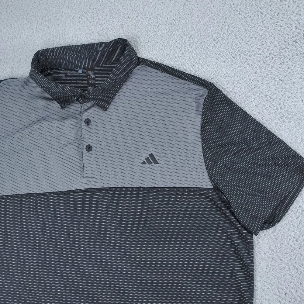 Adidas Golf Polo Shirt Mens Extra Large XL Black Gray Polka Dot Color Block 2023